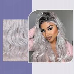  Ezüstszürke farsangi paróka, hosszú, göndör Halloween (B0CGV845HM)