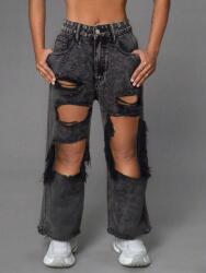 Shein Szürke Hosszú Farmer Nadrág Lyukakkal Széles Szárú Shein XL