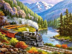 NORIMPEX - Puzzle Tablou Diamant: Tren într-o vale de munte 30x40cm - 1 - 39 piese