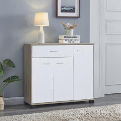 [en. casa] Comoda tip sideboard Bobeck cu 3 usi si sertar, stejar si alb, 80 cm (83058140) Comoda