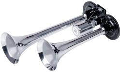 AMiO Claxon auto dublu fanfara 12-24V, 150dB, trompete 29cm si 23cm, metal cromat, cu electrovalva (03617)