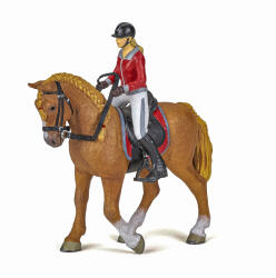 Papo Figurina Papo set echitatie cu cal si jocheita in jacheta rosie (Papo51564) Figurina