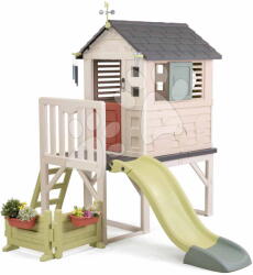 Smoby Căsuța pe piloni cu grădină House On Stilts Life Smoby cu tobogan și filtru UV (SM810301-Y) Casuta pentru copii