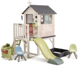 Smoby Căsuță pe stâlpi cu loc de joacă lângă nisipar House On Stilts Life Smoby cu tobogan și filtru UV (SM810301-I) Casuta pentru copii