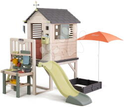 Smoby Căsuța pe piloni cu nisipar pentru grădinar House On Stilts Life Smoby cu tobogan și filtru UV (SM810301-S) Casuta pentru copii