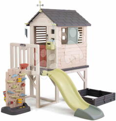Smoby Căsuță pe picioare cu loc de joacă cu nisipar lângă peretele de joc House On Stilts Life Smoby cu tobogan și filtru UV (SM810301-T) Casuta pentru copii