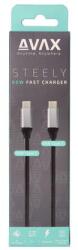 AVAX Töltőkábel, USB-C - USB-C, 60W, 1, 5 m, AVAX „CB302G, acélszürke (AXCB302G)
