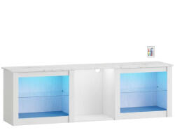 HomCom Comodă TV cu iluminare LED pentru televizoare de până la 178 cm, dim. 160 cm, cu etajere din sticlă reglabile, alb | Aosom Romania (83B-115V00WT)