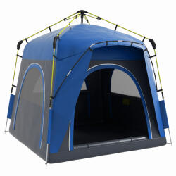 Outsunny Cort camping familial 4 persoane, montare pop-up rapidă, ușor, ventilat, 4 ferestre anti-soare, 2, 4x2, 4x1, 99 m, gri/albastru | Aosom Romania (A20-054GY) Cort