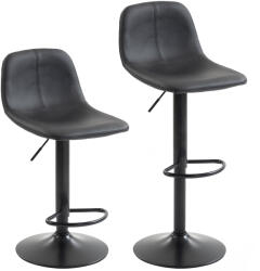 HOMCOM Set de 2 taburete de bar, scaune de bar cu înălțime reglabilă, spătar și suport picioare, rotative 360°, picioare din oțel, negru | Aosom Romania (83A-503V01BK)