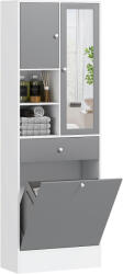 HomCom Mobila de baie cu cos de rufe si oglinda raft ajustabil 62 x 28, 3 x 181 cm gri si alb | Aosom Romania (834-768V80WT)