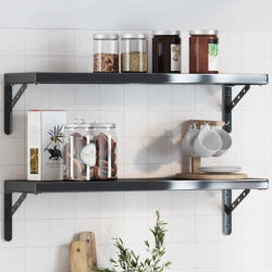 vidaXL 4 db Fekete Rozsdamentes Acél Polctartó 23, 5x2, 5x15, 5 cm