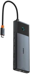 Baseus Metal Gleam Series II 10-in-1, conec PC USB-C, USB 3.0x2, USB Type-Cx1, USB-Type-Cx1 PD 100W, HDMIx2/4K/60Hz, Gigabit RJ-45x1, card readerx1, LED, gri (B00061800123-01) - vexio