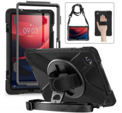 Gigapack Defender műanyag telefonvédő (ütésállóság, kitámasztó, 360° + kézpánt) FEKETE Lenovo Tab M11 (TB330) 'Gigapack csomagolás' (GP-158863) (GP-158863)