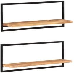 vidaXL 2 db Tömör Akácfa És Acél Falipolc 100x24x35 cm