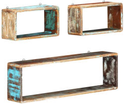 vidaXL 3-Részes Tömör Újrahasznosított Fa Fali Kockapolcszett