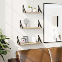 vidaXL 3 Részes Sonoma Tölgy Színű Szerelt Fa Fali Polc Szett