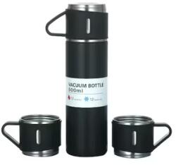 FOXMAG24 3 részes készlet, termosszal és 2 csészével, űrtartalom 500 ml, fémből és szilikonból, hermetikus fedéllel, BPA mentes, fekete (DVK8T0YBM)