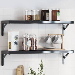 vidaXL 4 db Fekete Rozsdamentes Acél Polctartó 20x2, 5x14 cm