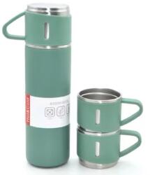 FOXMAG24 3 részes készlet, termosszal és 2 csészével, űrtartalom 500 ml, fémből és szilikonból, hermetikus fedéllel, BPA mentes, zöld (D4K8T0YBM)