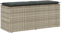 vidaXL világosszürke polyrattan kerti pad párnával 110x40x44 cm
