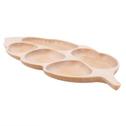 Z-tools Tálaló tálca, bükkfából, hatalmas levél alakú, 5 rekeszes, 71x32 cm (EXT6177)