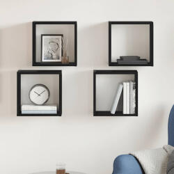 vidaXL 4 db Fekete Tölgyszínű Szerelt Fa Fali Kockapolc 30x15x30 cm
