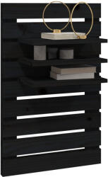 vidaXL 2 db Fekete Tömör Fenyőfa Falra Szerelhető Éjjeli Polc