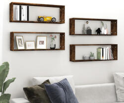 vidaXL 4 db Füstös Tölgy Színű Szerelt Fa Fali Kockapolc 80x15x26, 5 cm