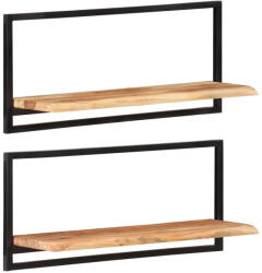 vidaXL 2 db Tömör Akácfa És Acél Falipolc 80x25x35 cm