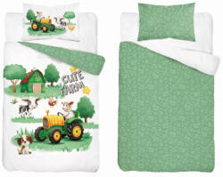  Pamut ágynemű huzat 100*135 cm - Cute Farm zöld traktorral