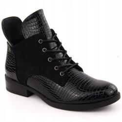 VINCEZA Női lakk krokó mintás fekete bokacsizma Vinceza 37 (25-16477)