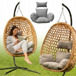 MEVEN Függő Fotel Gubó Hinta Kosár Kerti Hinta Natúr Párnákkal (5905842543928)