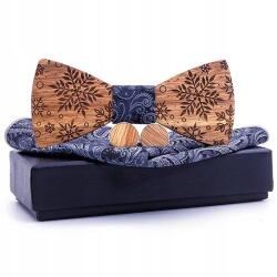  Fa csokornyakkendő zsebkendővel és mandzsettagombokkal Barna/Fekete KP-30456 (KP-30456)