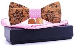  Fa csokornyakkendő zsebkendővel és mandzsettagombokkal Barna/Rózsaszín KP-30460 (KP-30460)