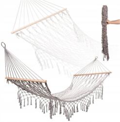  Boho hintaágy hálós, rojtokkal, 200 cm, szürke (KX3957_1)