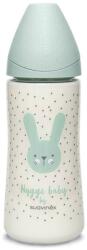 BabyJem Biberon 360 ml cu tetina rotunda din silicon, debit dens, iepuras verde hygge suavinex