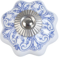 Clayre & Eef Buton mobilier ceramica albastra alba Ø 4x3 cm (63417X)