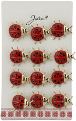 Flippy Brose Martisor Primavara, Jolie, Set 12 Bucati, Model Buburuza Mare, Brosa din Metal, 3 x 2 cm per Bucata, Rosu (teo-134037)