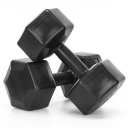  Set gantere hex 2x10 kg, bitum cu invelis rezistent PP, negru (ACT-0164)