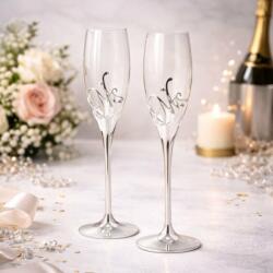  AZAY ' Mr & Mrs' kristályos pezsgőspohár szett, 26, 5 cm, elegáns pezsgőspoharak esküvőhöz, prémium ajándék dobozzal és szalvétapapírral