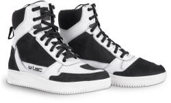  Motoros csizma W-TEC Bastige, megerősítés a váltó területén, fűzős rögzítés, fém fűzőlyukak, kényelmes neoprén szegély fekete-fehér 38