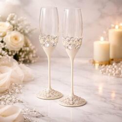  AZAY Ivory pezsgőspoharak gyöngyökkel és kristályokkal, 25, 5 cm, elegáns flutepoharak, prémium ajándék dobozzal és szalvétapapírral