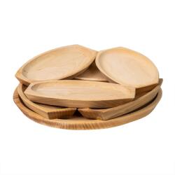 Z-tools 6 db fa tányérból és egy kerek tálaló tálcából álló készlet, EXT 6082 (EXT6082)
