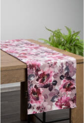 EUROFIRANY Rózsaszín virágmintás bársony asztali futó 35x140 cm