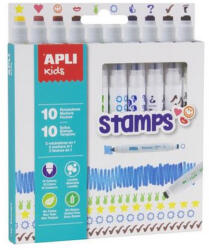 APLI Filctoll készlet, nyomda, APLI Kids "Markers Duo Stamps", 10 különböző szín és minta (CLCA16807)