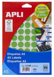 APLI Etikett, 19 mm kör, színes, A5 hordozón, APLI, zöld, 560 etikett/csomag (CLCA12106)