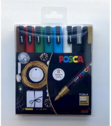  Dekormarker készlet, 0, 9-1, 3 mm, UNI "Posca PC-3M Holiday", 8 különböző szín (CTUPC3MH8C)