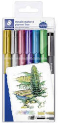 STAEDTLER Dekormarker, 1-2 mm, kúpos, STAEDTLER "8323", 6 különböző metál szín, ajándék fekete tusfi (CTS8323SWP6P)