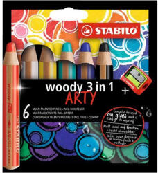  Színes ceruza készlet, kerek, vastag, STABILO "Woody ARTY 3 in 1", 6 különböző szín (CTST88061)